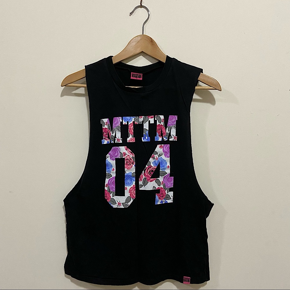 Married To The Mob MTTM 04 Flower Black Tank Top